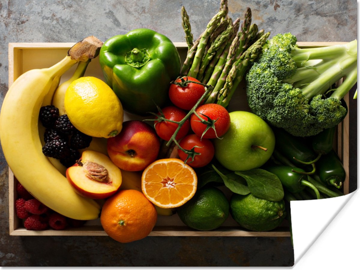 Poster Krat - Fruit - Regenboog - 40x30 cm