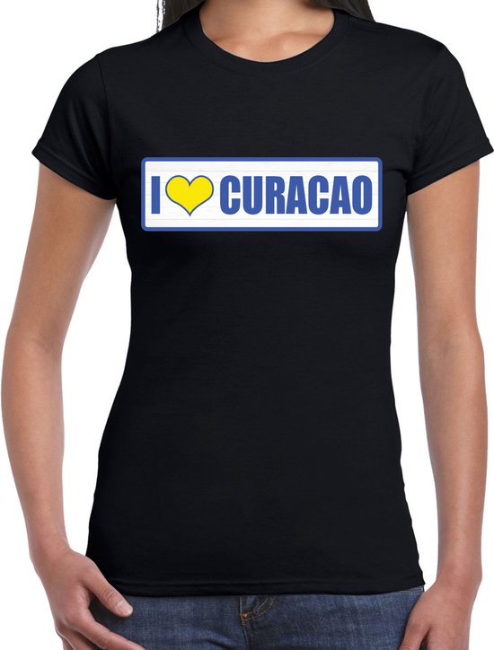I love Curacao landen t-shirt zwart - dames - Curacao landen shirt / kleding - EK / WK / Olympische spelen outfit S