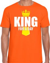 Koningsdag t-shirt King for a day met kroontje oranje - heren - Kingsday outfit / kleding / shirt S