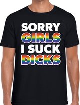 Sorry girls i suck dicks t-shirt - gay pride shirt met regenboog tekst voor heren - gaypride kleding L