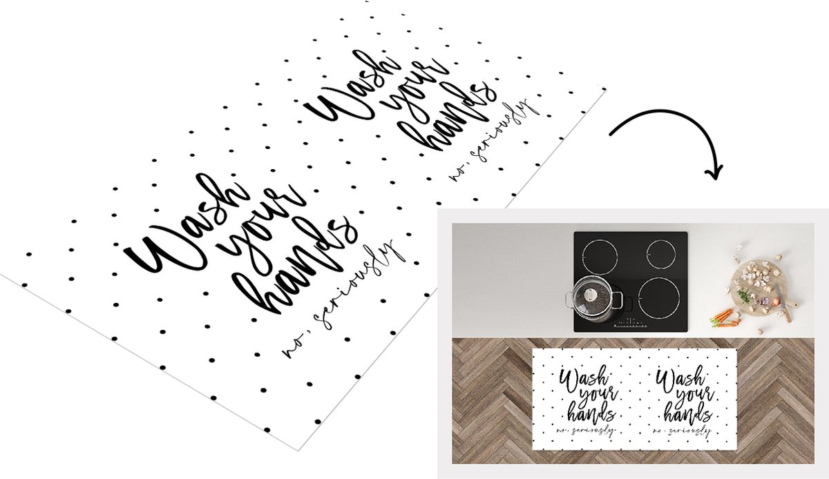 KitchenYeah Keukenloper - Loper keuken - Spreuken - Quotes - Wash your hands no seriously - Handen - 120x60 cm - Keukenloper vinyl Multicolor