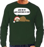 Luiaard Kerstsweater / Kerst trui Wake me up when christmas is over groen voor heren - Kerstkleding / Christmas outfit XL
