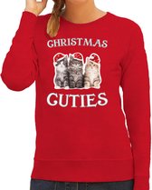 Kitten Kerstsweater / kersttrui Christmas cuties rood voor dames - Kerstkleding / Christmas outfit XL