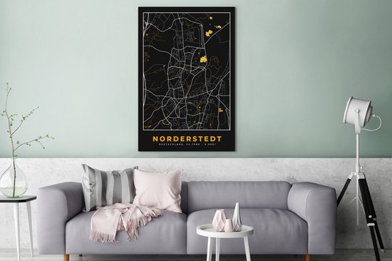 Tableau sur toile 90x140 cm - Décoration murale Carte - Norderstedt - Or - Plan de ville - Carte - Allemagne - Décoration murale salon - Décoration chambre - Accessoires chambre - Peintures