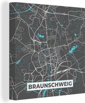 Canvas Schilderij Duitsland – Blauw – Braunschweig – Stadskaart – Kaart – Plattegrond - 20x20 cm - Wanddecoratie