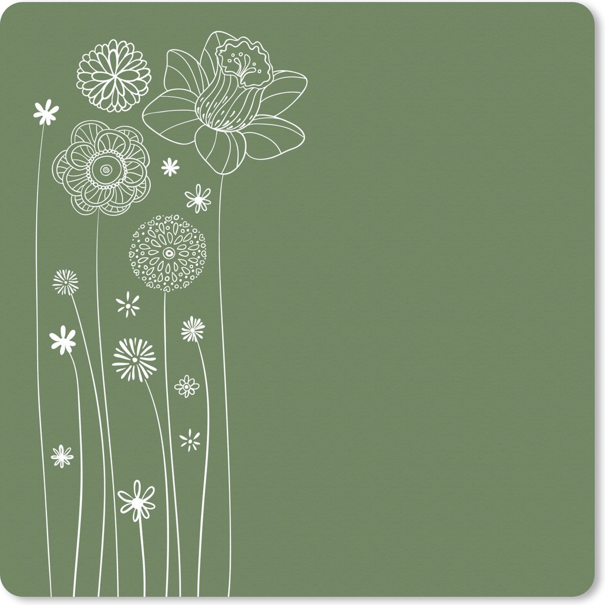 Muismat XXL - Bureau onderlegger - Bureau mat - Een bloemdessin tekening in het groen - 80x80 cm - XXL muismat
