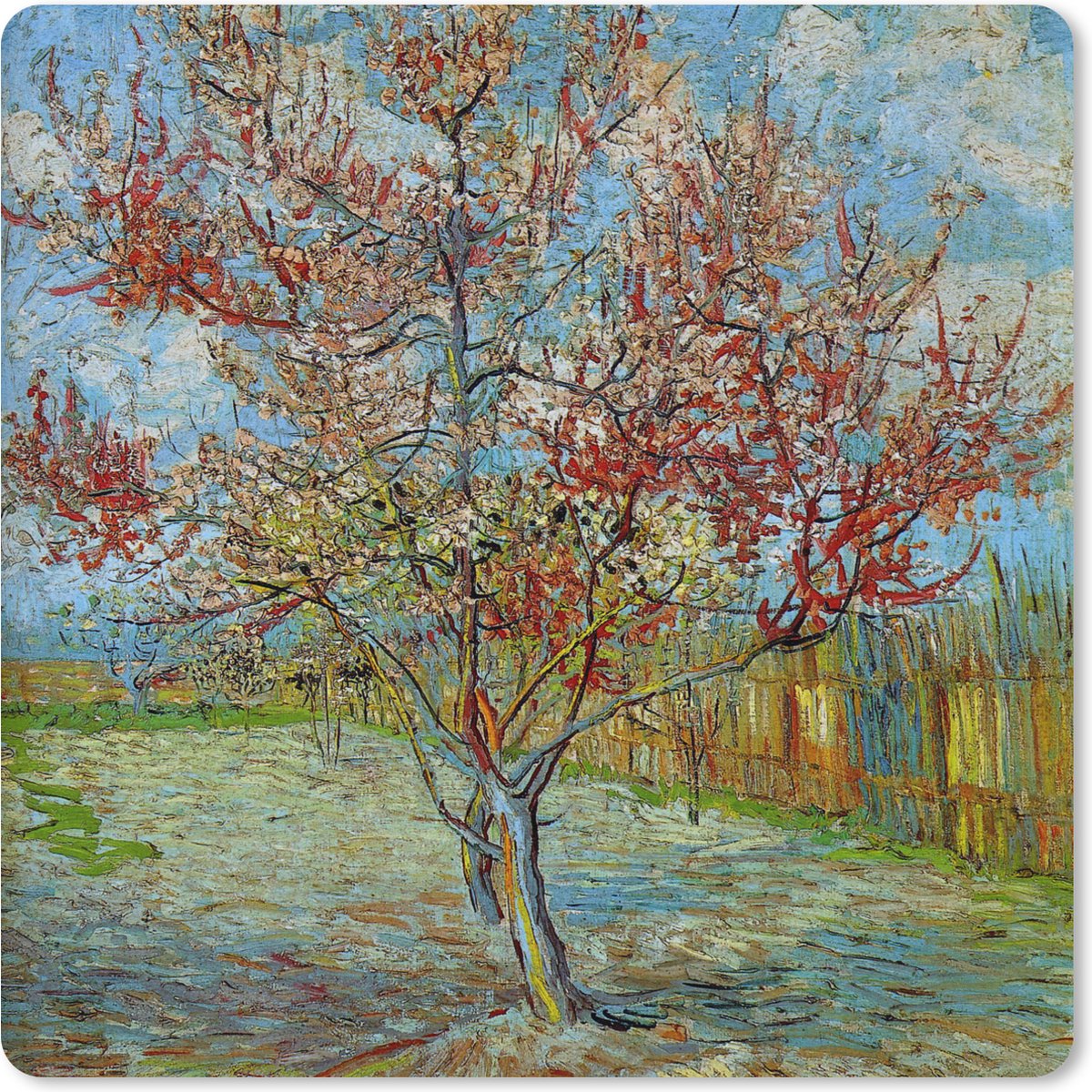 Muismat XXL 60x60 cm - Bureau onderlegger - Bureau mat De roze perzikboom - Vincent van Gogh - Bureaumat - Gaming mousepad xl - Bureaulegger groot - Computer deskmat