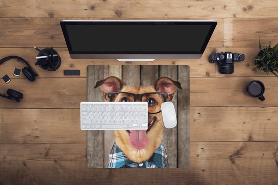 Muismat XXL 50x50 cm - Bureau onderlegger - Bureau mat Hond - Bril - Blouse - Hipster - Bureaumat - Gaming mousepad xl - Bureaulegger groot - Computer deskmat