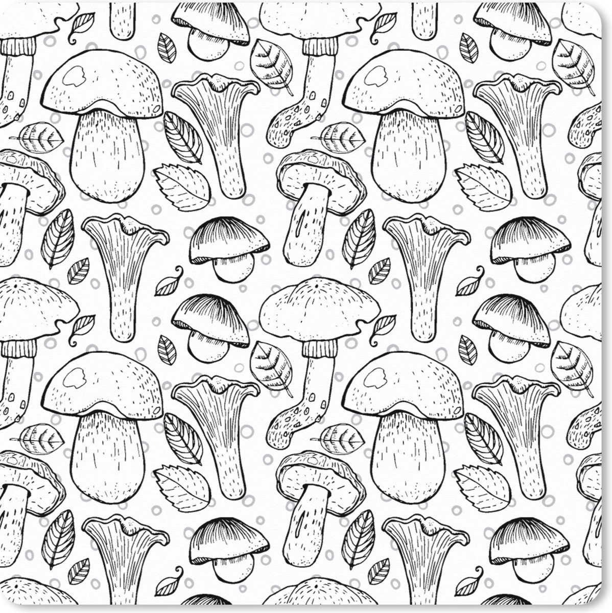 Muismat XXL 50x50 cm - Bureau onderlegger - Bureau mat Paddenstoel - Zwart Wit - Patronen - Bureaumat - Gaming mousepad xl - Bureaulegger groot - Computer deskmat