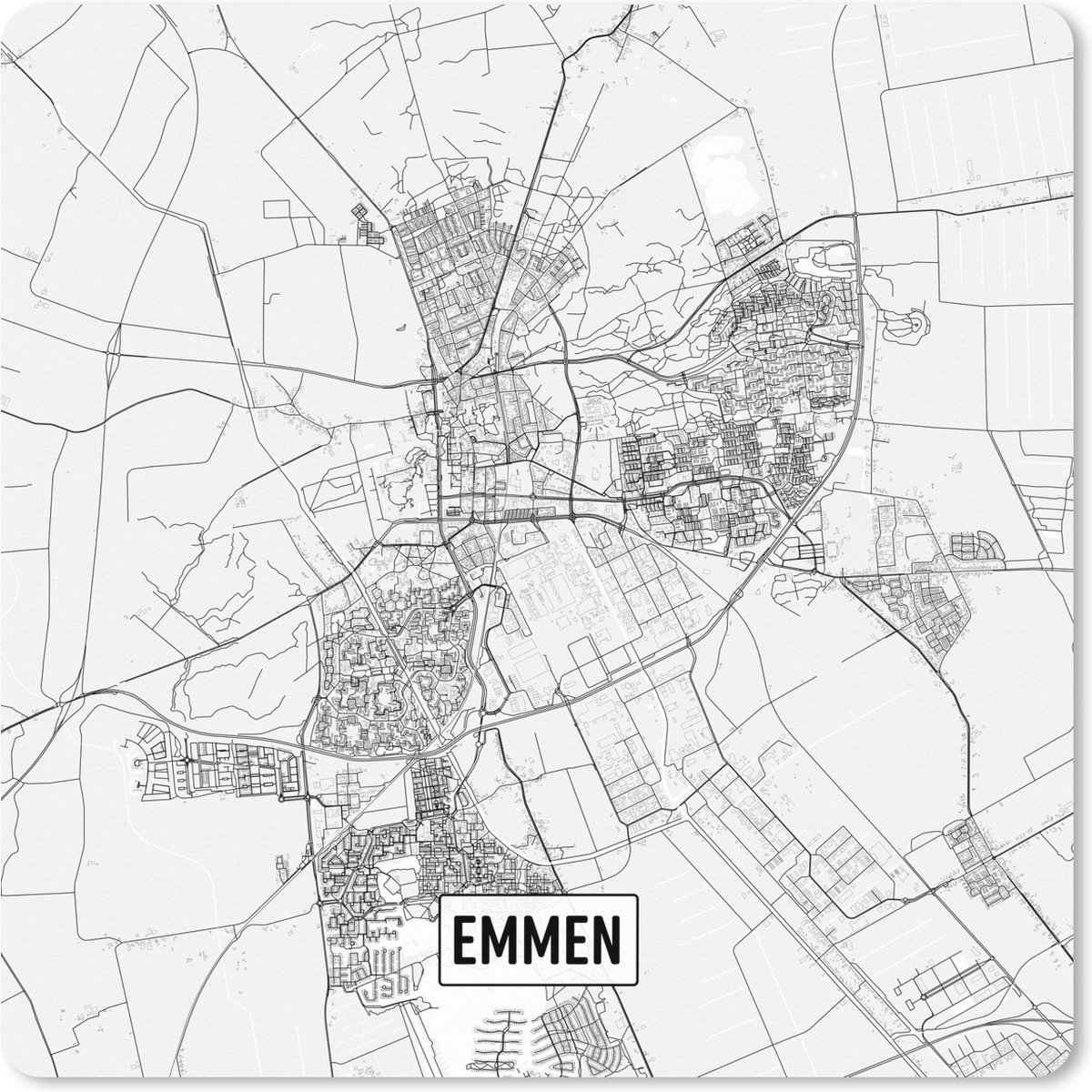 Muismat XXL - Bureau onderlegger - Bureau mat - Stadskaart Emmen - 80x80 cm - XXL muismat - Plattegrond