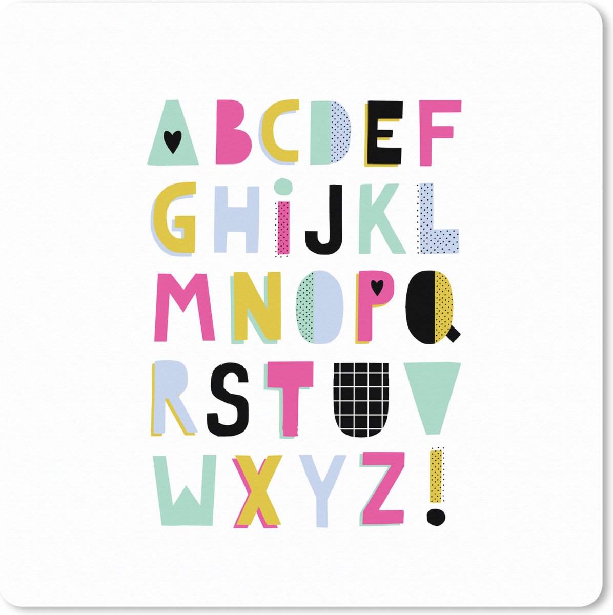 Muismat XXL 50x50 cm - Bureau onderlegger - Bureau mat Alfabet - Letters - Wit - Bureaumat - Gaming mousepad xl - Bureaulegger groot - Computer deskmat