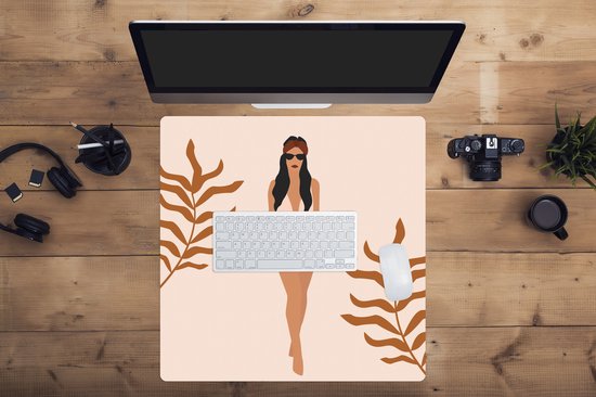 Muismat XXL 60x60 cm - Bureau onderlegger - Bureau mat Zomer - Badpak - Bladeren - Bureaumat - Gaming mousepad xl - Bureaulegger groot - Computer deskmat