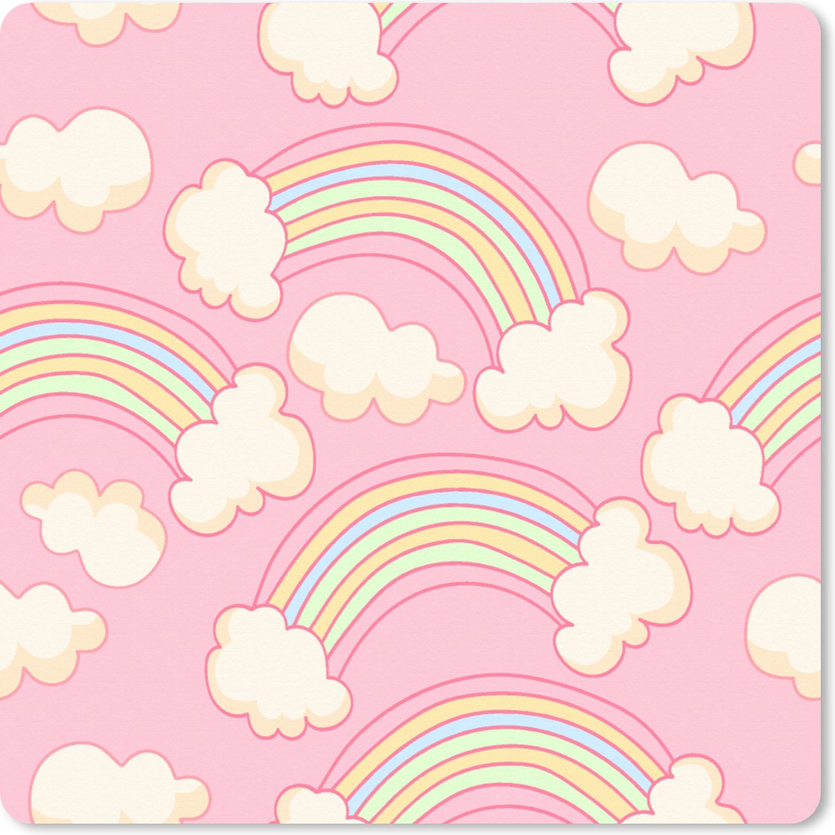 Muismat XXL 60x60 cm - Bureau onderlegger - Bureau mat Regenboog - Wolken - Patronen - Bureaumat - Gaming mousepad xl - Bureaulegger groot - Computer deskmat