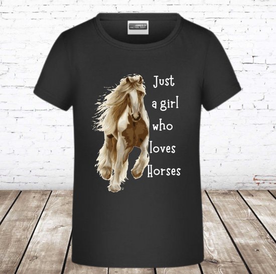 Shirt met paard Just a girl zwart -James & Nicholson-134/140-t-shirts meisjes