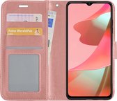 Hoes Geschikt voor OPPO A16s Hoesje Book Case Hoes Flip Cover Wallet Bookcase - Rosé goud