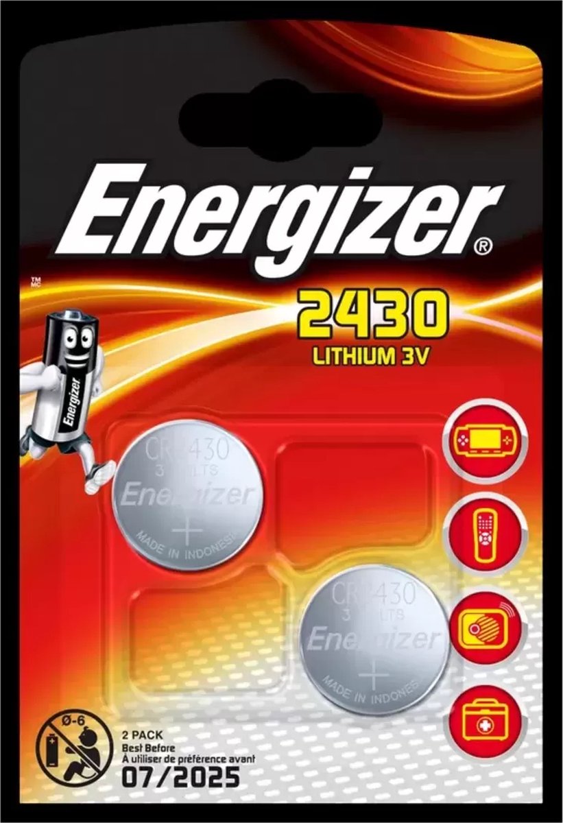 S CR2430-2 ENG (CR2430/2) Piles Lithium Bouton Energizer (3V - 290mAh)