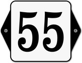 Huisnummerbord klassiek - huisnummer 55 - 16 x 12 cm - wit - schroeven  - nummerbord  - voordeur