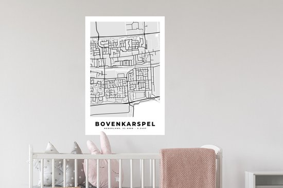 Muurstickers - Sticker Folie - Kaart - Bovenkarspel - Stadskaart - Plattegrond - 60x90 cm - Plakfolie - Muurstickers Kinderkamer - Zelfklevend Behang - Zelfklevend behangpapier - Stickerfolie