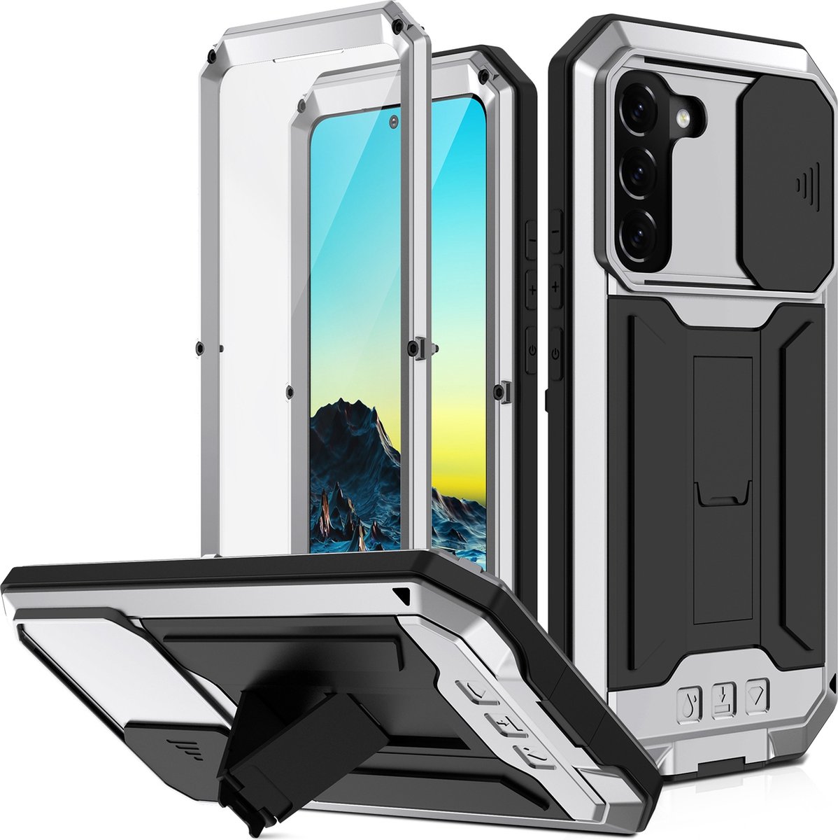 Fonu Stofdicht metalen hoes Geschikt Voor Samsung Galaxy S22 - Zilver