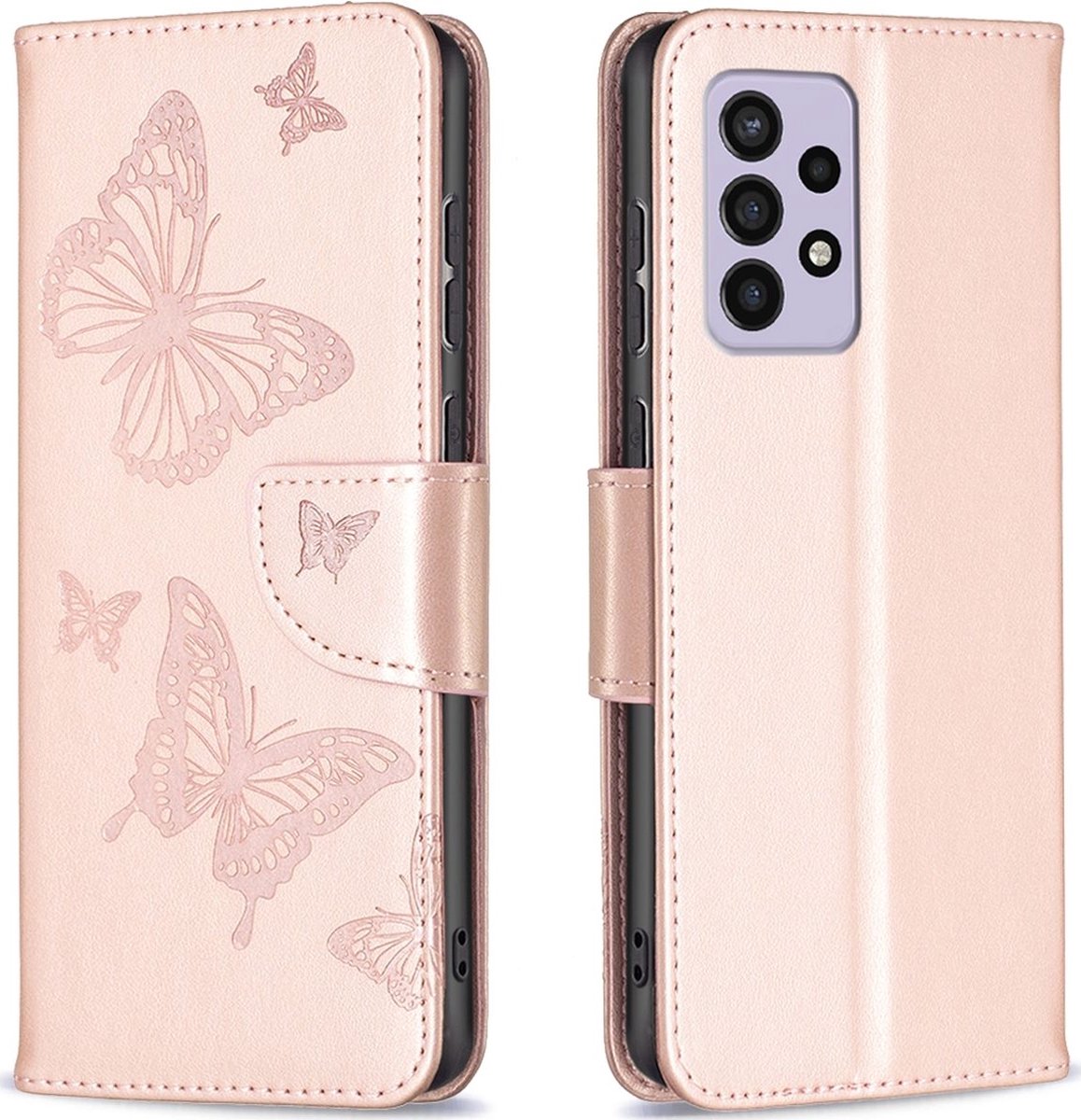 Mobigear Telefoonhoesje geschikt voor Samsung Galaxy A33 Hoesje | Mobigear Butterfly Bookcase Portemonnee | Pasjeshouder voor 2 Pasjes | Telefoonhoesje voor Pinpas / OV Kaart / Rijbewijs - Roségoud