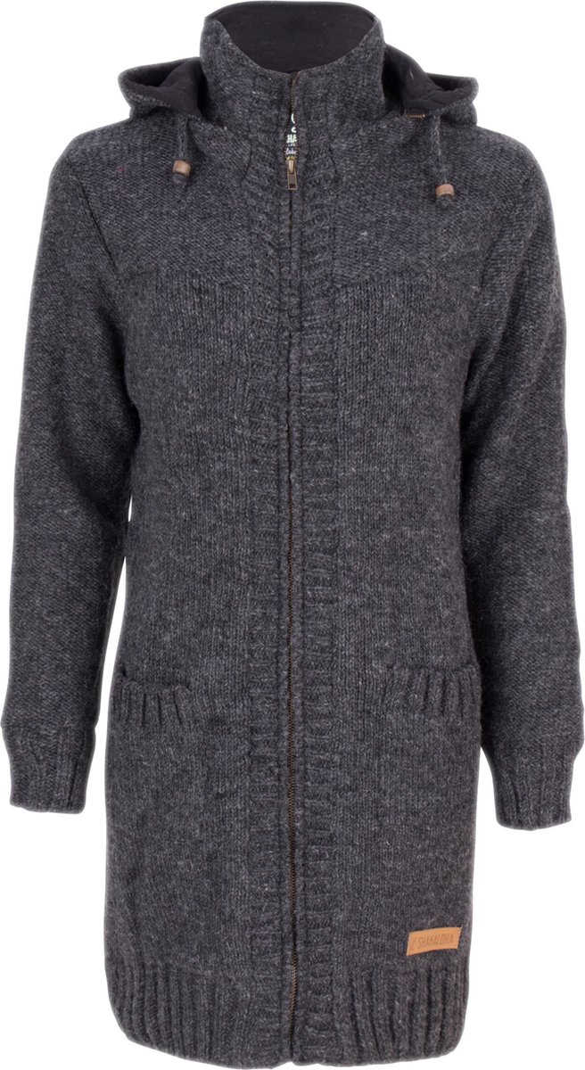 Gebreid Wollen Dames Vest van Schapenwol met Polyester Fleece voering en vaste capuchon SHAKALOHA W Brizo ZH Antraciet