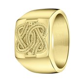 Lucardi Heren Gerecycled stalen goldplated ring surinaamse mattenklopper - Ring - Staal - Goudkleurig - 21 / 66 mm