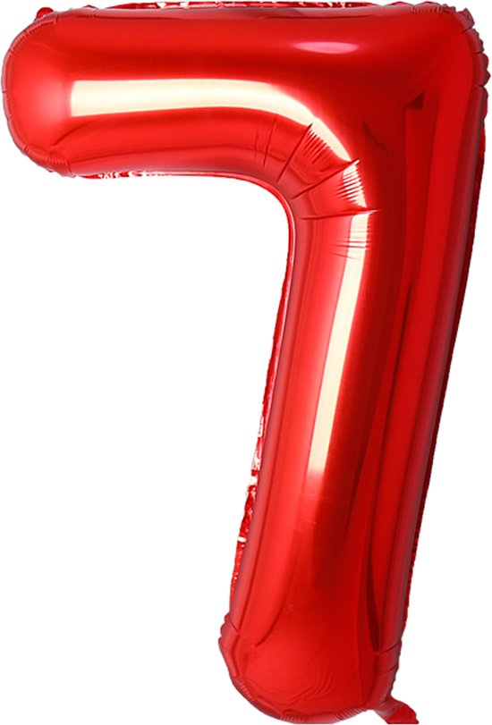 Ballon Cijfer 7 Jaar Rood Folie Ballon Verjaardag Versiering Cijfer ballonnen Feest versiering Met Rietje - 36Cm