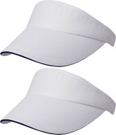 2x stuks zonneklep petje wit/navy blauw voor volwassenen - Katoenen witte/donkerblauwe zonnekleppen met klittenbandsluiting