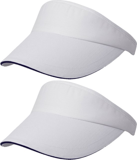 2x stuks zonneklep petje wit/navy blauw voor volwassenen - Katoenen witte/donkerblauwe zonnekleppen met klittenbandsluiting