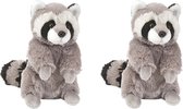 2x stuks pluche grijze wasbeer knuffel 25 cm - Wasberen dieren knuffels - Speelgoed voor kinderen