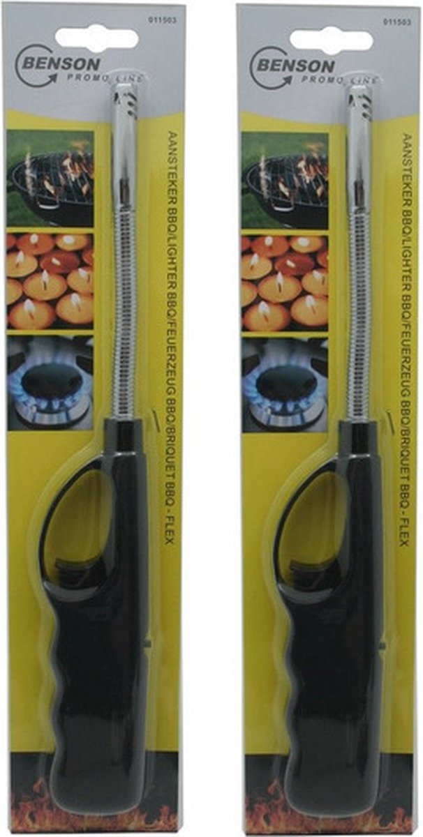 Goedkoopste 2x stuks gas/bbq/keuken/kaarsen aanstekers van 27 cm Stevige kwaliteit - Flexibele hals - Kinderslot