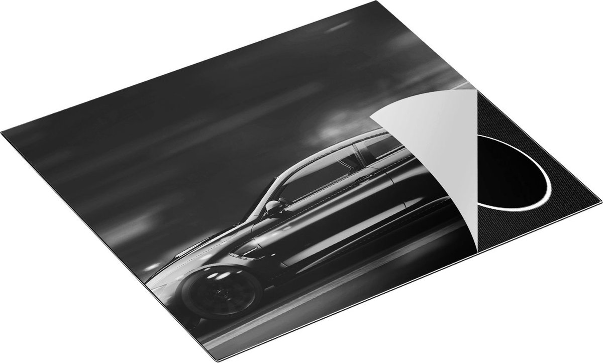 Chefcare Inductie Beschermer Zwarte Sportwagen Auto met Vlammen - Zwart Wit - 60x52 cm - Afdekplaat Inductie - Kookplaat Beschermer - Inductie Mat