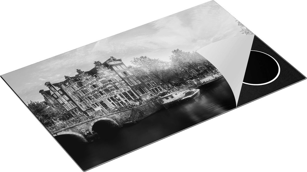 Chefcare Inductie Beschermer Amsterdamse Grachten - Zwart Wit - 85x52 cm - Afdekplaat Inductie - Kookplaat Beschermer - Inductie Mat