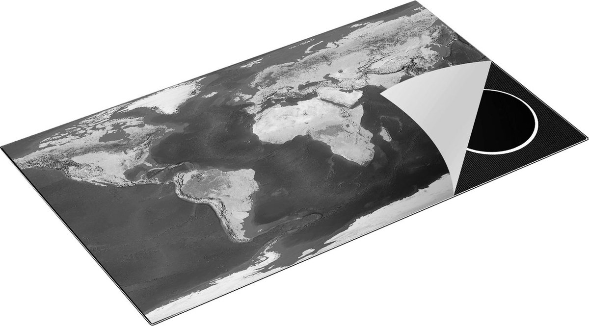 Chefcare Inductie Beschermer Wereldkaart - Zwart Wit - 90x50 cm - Afdekplaat Inductie - Kookplaat Beschermer - Inductie Mat