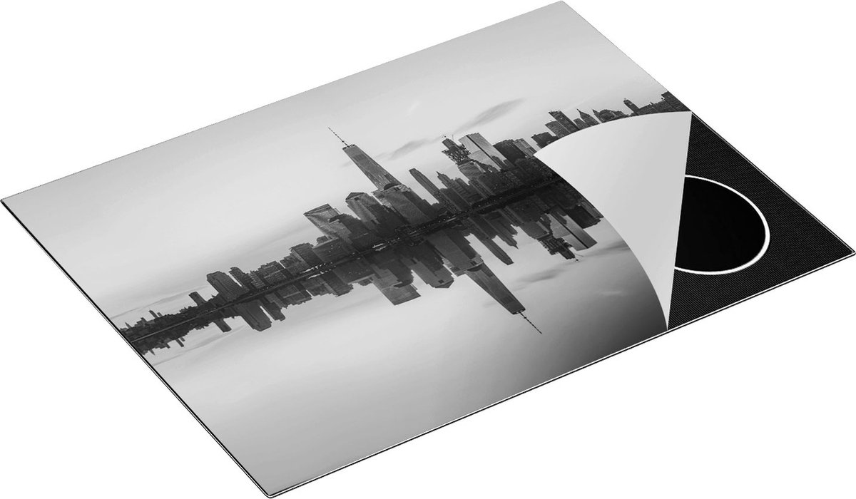 Chefcare Inductie Beschermer New York Skyline bij Zonsopgang - Zwart Wit - 71x52 cm - Afdekplaat Inductie - Kookplaat Beschermer - Inductie Mat