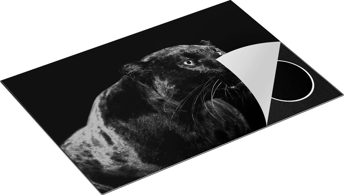 Chefcare Inductie Beschermer Zwarte Panterkop - Panter - Zwart Wit - 75x52 cm - Afdekplaat Inductie - Kookplaat Beschermer - Inductie Mat