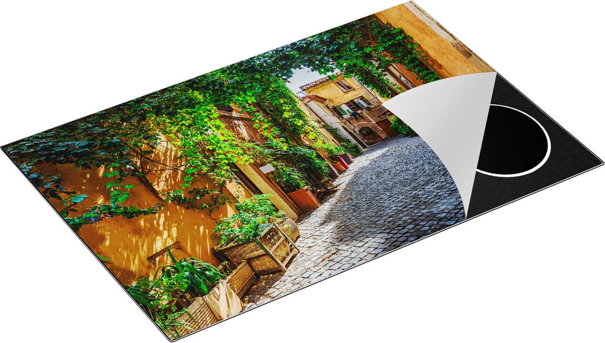Chefcare Inductie Beschermer Straatje in Rome met Groene Planten - 81,2x52 cm - Afdekplaat Inductie - Kookplaat Beschermer - Inductie Mat