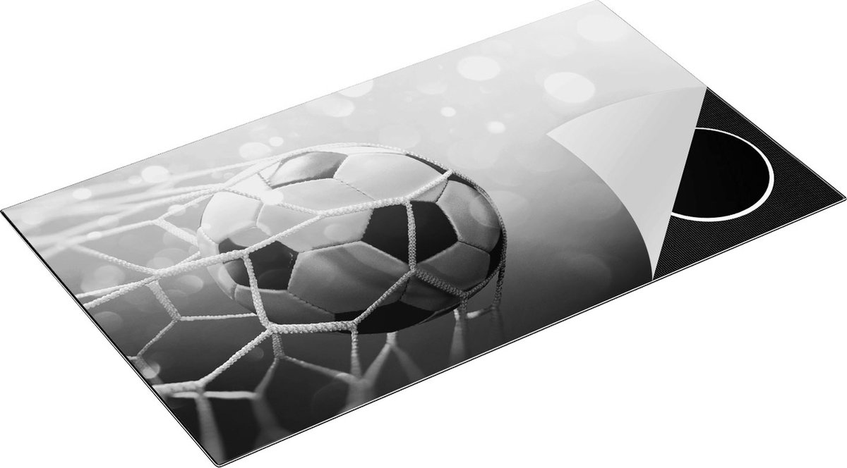 Chefcare Inductie Beschermer Voetbal Bal Door het Goal Heen - Zwart Wit - 89,6x51,6 cm - Afdekplaat Inductie - Kookplaat Beschermer - Inductie Mat