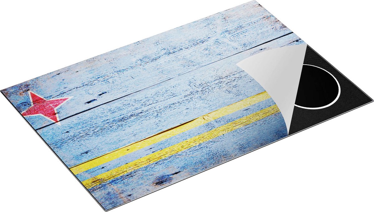Chefcare Inductie Beschermer Aruba Vlag op Hout - 78x52 cm - Afdekplaat Inductie - Kookplaat Beschermer - Inductie Mat