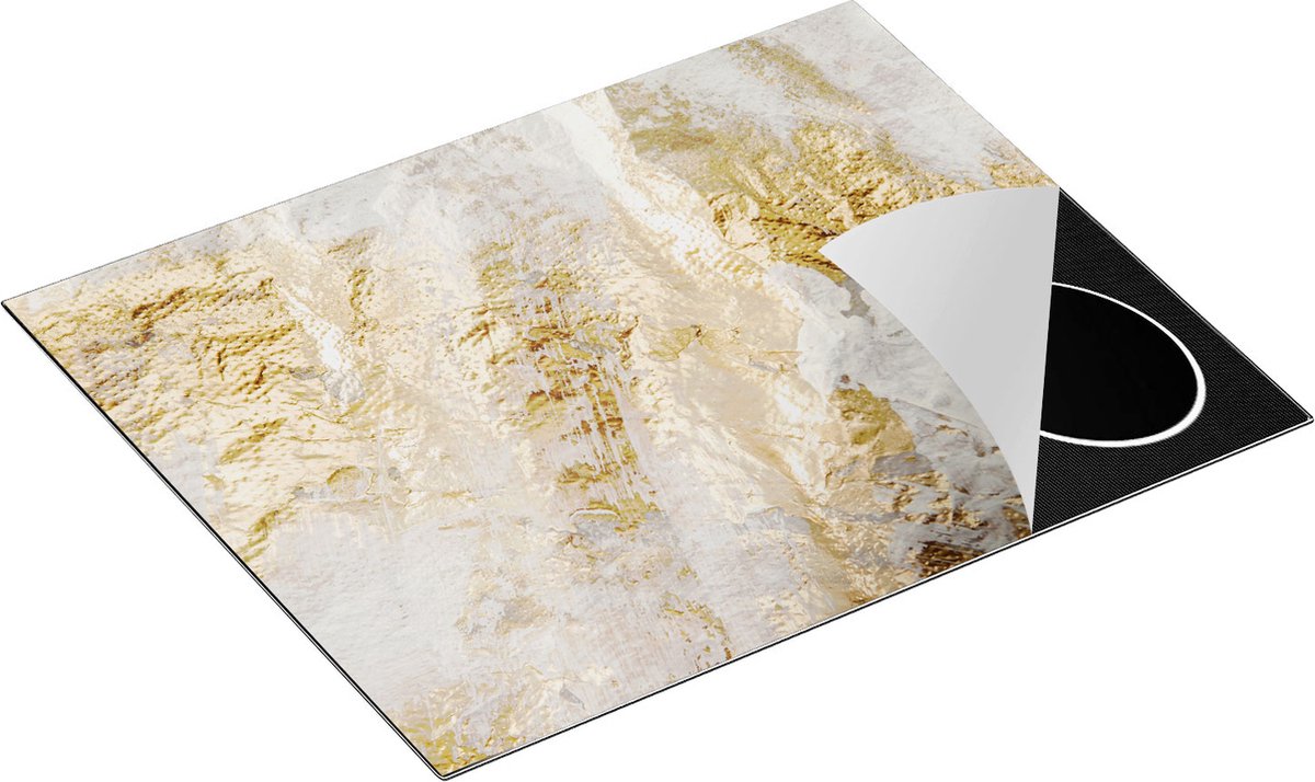 Chefcare Inductie Beschermer Abstracte Kunst van Goud en Wit - 65x55 cm - Afdekplaat Inductie - Kookplaat Beschermer - Inductie Mat