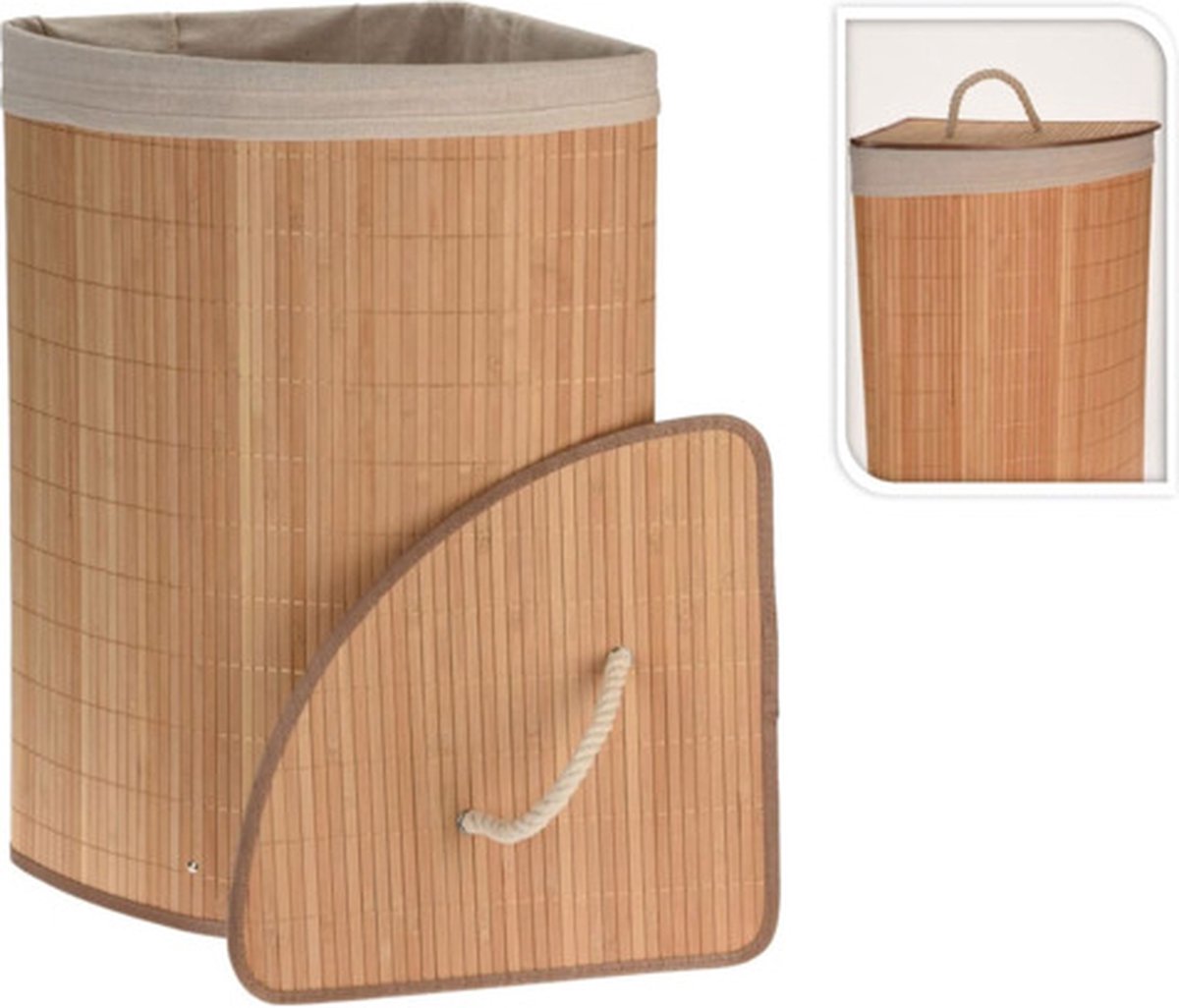 Bathroom Solutions Wasmand - bamboe hout - met deksel - naturel - 35 x 35 x 60 cm - 70 liter - opvouwbaar