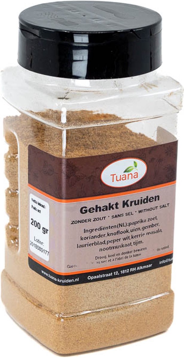 Goedkoopste Tuana Kruiden - Gehakt Kruiden - Strooibus 140 Gram - Kruiden Zonder Zout - MP-G-0005