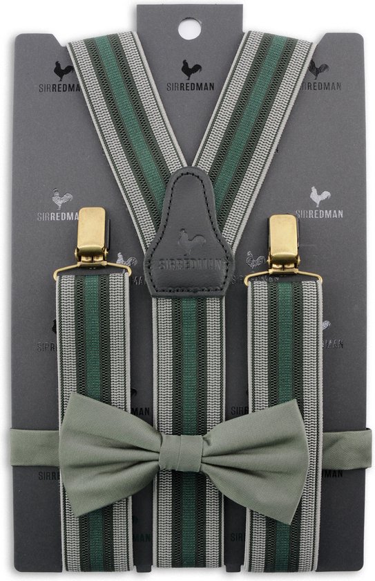 Sir Redman - Bretels met strik - bretels combi pack Lucas Smith sage - zwart / groen / grijs