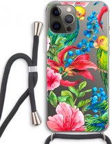 Case Company® - Coque iPhone 12 Pro Max avec cordon - Perroquets - Coque de téléphone avec cordon Zwart - Protection Extra sur tous les côtés et sur le bord de l'écran