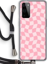 Case Company® - Hoesje met koord geschikt voor OnePlus 9 Pro hoesje met Koord - Grid Roos - Telefoonhoesje met Zwart Koord - Bescherming aan alle Kanten en Over de Schermrand