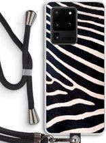 Hoesje met koord geschikt voor Samsung Galaxy S20 Ultra hoesje met Koord - Zebra - Telefoonhoesje met Zwart Koord - Bescherming aan alle Kanten en Over de Schermrand