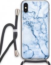 Case Company® - Hoesje met koord geschikt voor iPhone XS hoesje met Koord - Blauw marmer - Telefoonhoesje met Zwart Koord - Extra Bescherming aan alle Kanten en Over de Schermrand