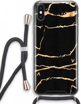 Case Company® - Hoesje met koord geschikt voor iPhone X hoesje met Koord - Gouden marmer - Telefoonhoesje met Zwart Koord - Extra Bescherming aan alle Kanten en Over de Schermrand