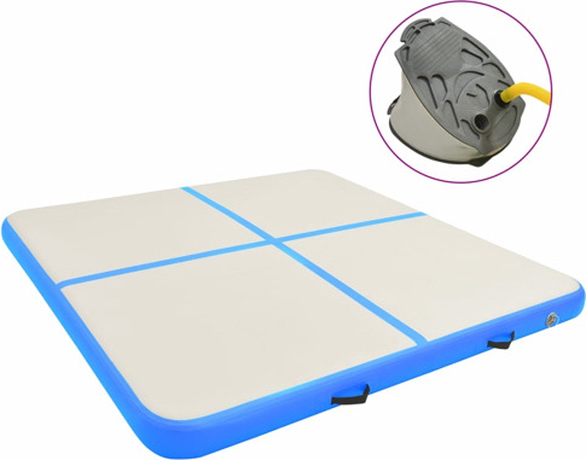 vidaXL Gymnastiekmat met pomp opblaasbaar 200x200x20 cm PVC blauw
