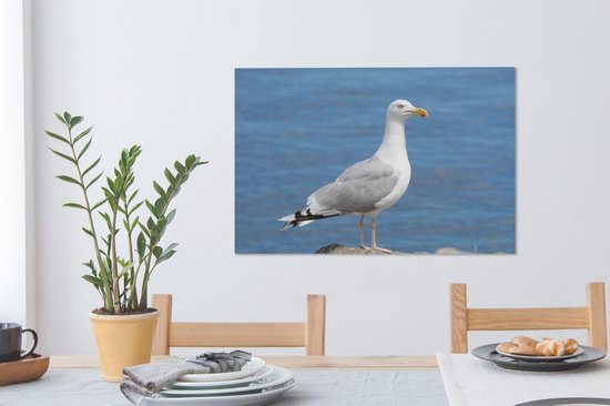 Un goéland argenté avec la mer en arrière-plan Toile 60x40 cm - Tirage photo sur toile (Décoration murale salon / chambre)